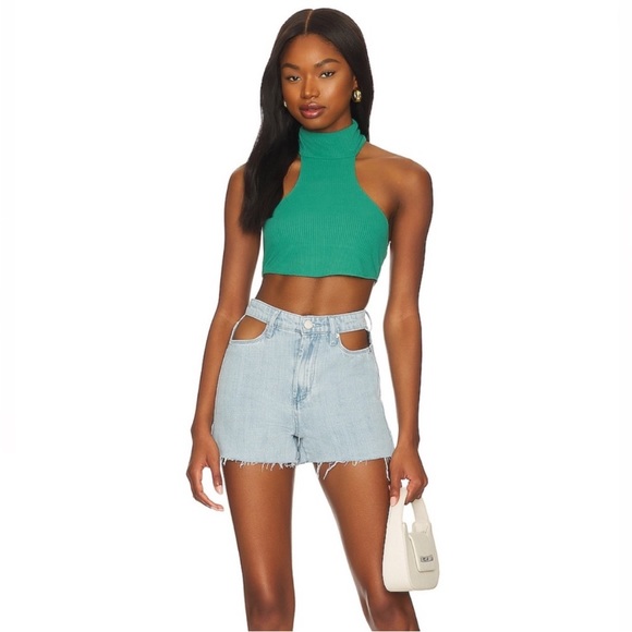 Blank NYC High Rise Cut Out Jean Shorts Light Distressed Denim 24" NWOT - Picture 7 of 7